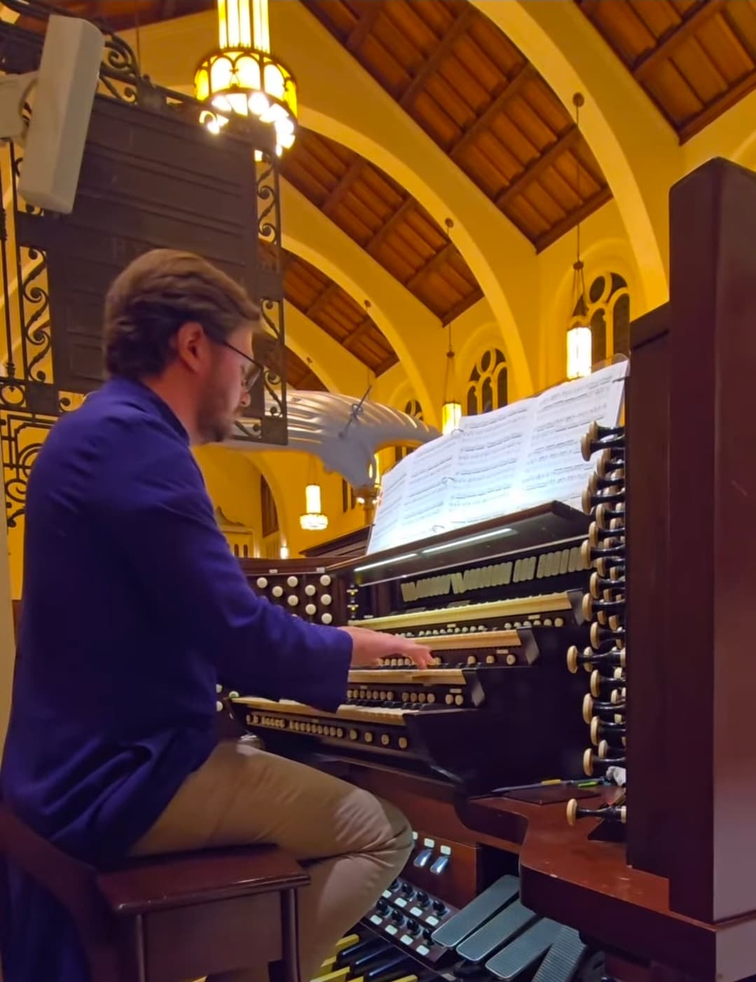 Andrew Leslie Cooper at the console of the 1926 Aeolian-Skinner pipe organ at Trinity Episcopal Cathedral, Miami