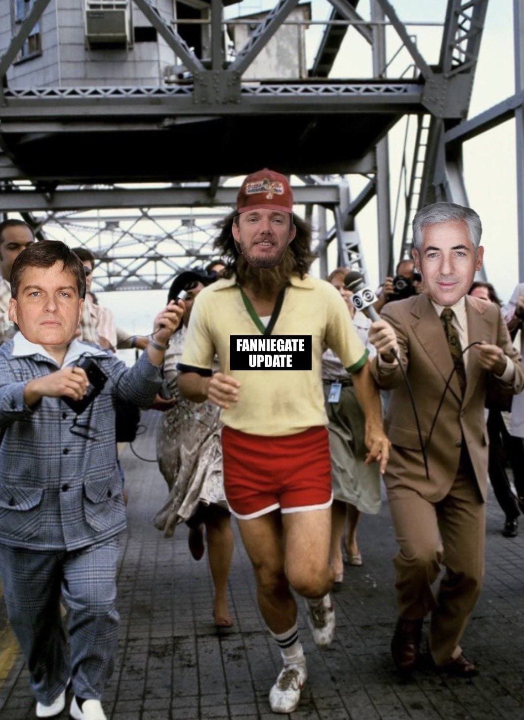 Fanniegate Update meme — Glen Bradford running Forrest Gump style with a crowd following