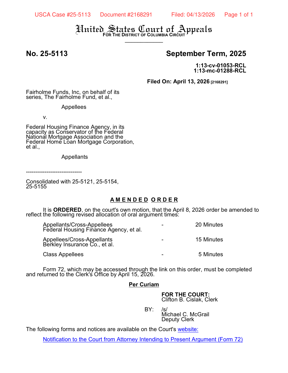 DC Circuit Amended Order — Case 25-5113, Filed April 13 2026
